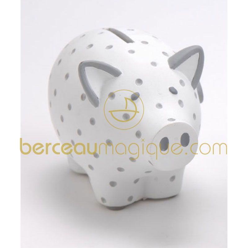 Tirelire cochon blanche pois gris  Amadeus Les Petits