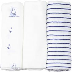 Lot de 3 langes en mousseline de coton Cap ferret (70 x 70 cm) - Trois Kilos Sept