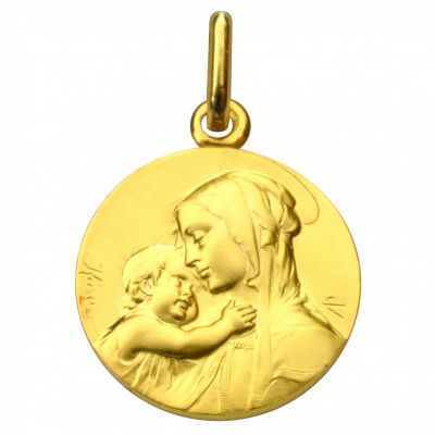 Médaille ronde Vierge à l'enfant 16 mm (or jaune 375°) Premiers Bijoux