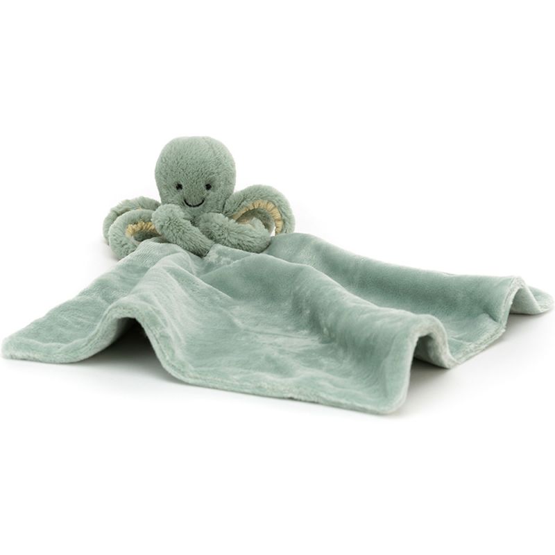 Doudou plat attache sucette pieuvre verte (34 cm) Jellycat