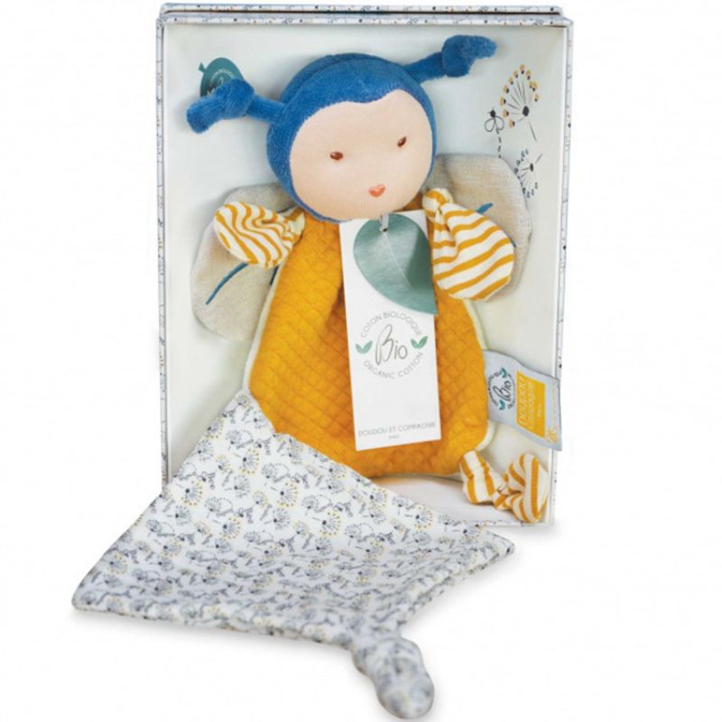 Doudou attache sucette Pollen l'abeille bio Doudou et Compagnie