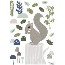 Stickers In the woods écureuil et feuilles de chêne (29,7 x 42 cm)  par Lilipinso