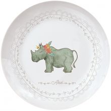 Assiette en porcelaine Rhinocéros couronne de fleurs (personnalisable)  par Gaëlle Duval
