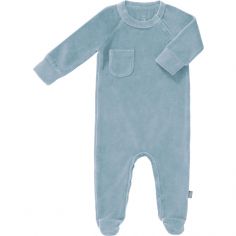 Pyjama en velours bio with feet Blue fog (0-3 mois : 50 à 60 cm)