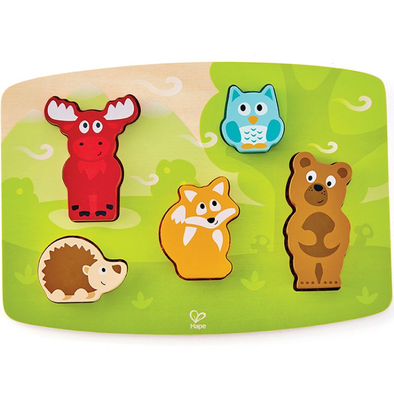Puzzle à encastrement tactile animaux de la forêt (5 pièces) Hape