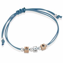 Bracelet cordon turquoise 1 cube garçon 1 cube fille 1 cube coeur (or rose 375° et argent 925°)  par leBebé