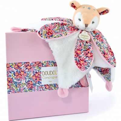 Lapin en peluche pantin rose, cadeau original pour naissance de bébé fille