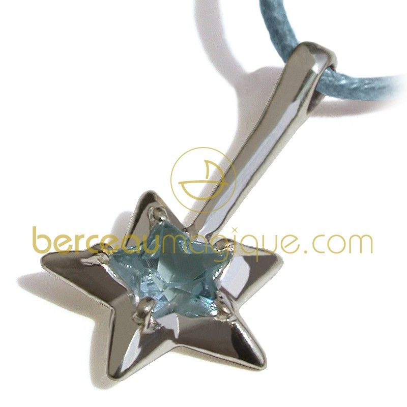 Pendentif Abracadabra Topaze bleue (Or blanc) Mikado