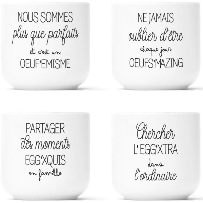 Lot de 4 coquetiers en porcelaine Oeuf et Egg Créa Bisontine