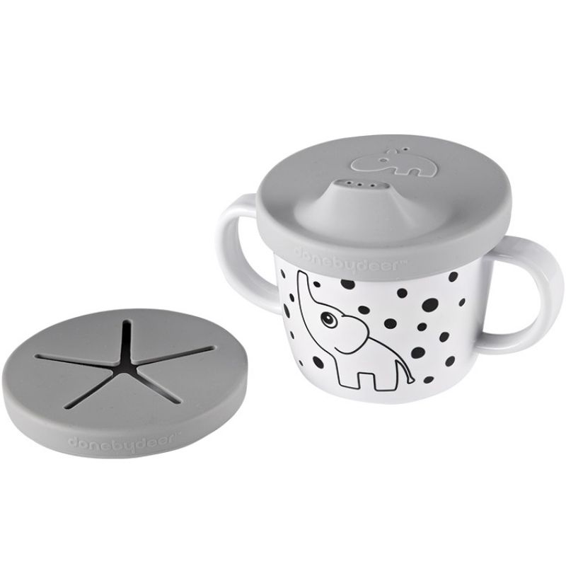 Tasse à bec 2 en 1 Happy Dots gris (230 ml) Done by Deer