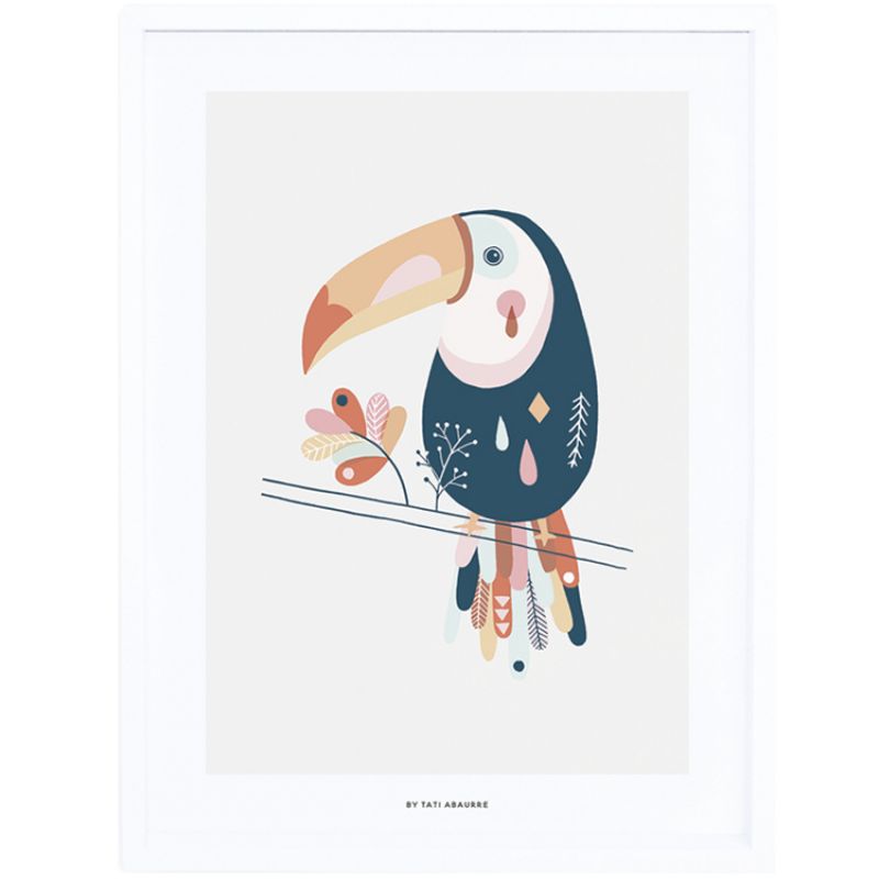 Affiche encadrée toucan Paradisio pastel (30 x 40 cm) Lilipinso