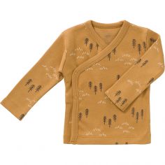 Cardigan croisé en coton bio Woods spruce yellow (0-3 mois : 50 à 60 cm) - Fresk