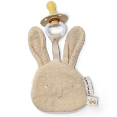 Doudou attache-tétine en gaze de coton Lapin Little Dutch