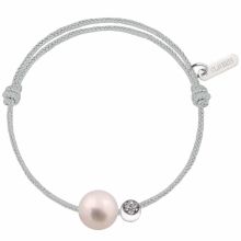 Bracelet enfant Baby Diamond Moon cordon gris perle 3 diamants or blanc (or blanc 750°)  par Claverin