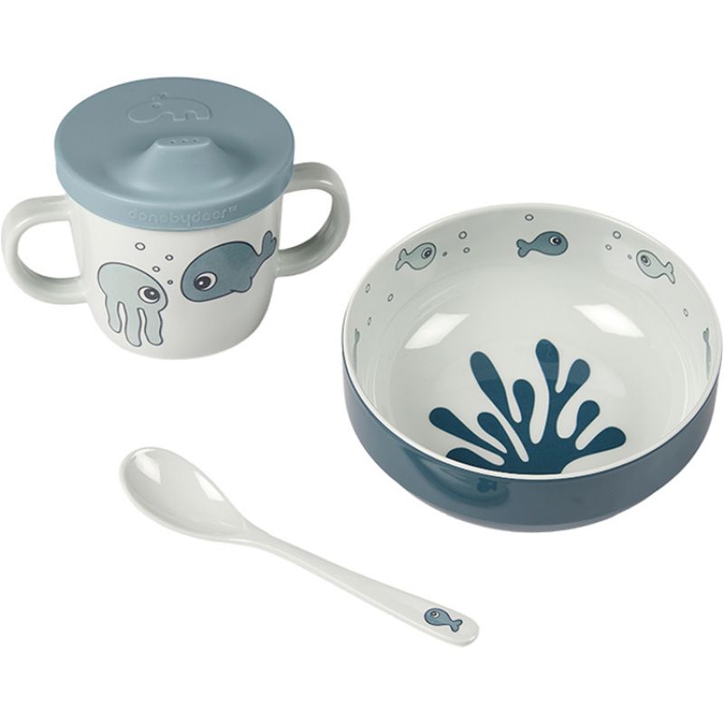 Coffret premier repas Sea Friends bleu (3 pièces) Done by Deer