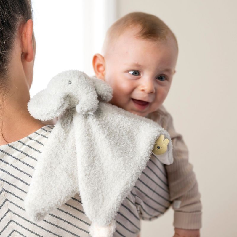 Image d'ambiance de présentation du produit Doudou attache sucette Teddy Eléphant Gris - Nattou