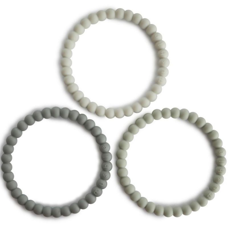 Lot de 3 bracelets de dentition Pearl Green tea-Cool gray-Sea salt Mushie