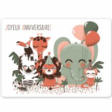 Carte anniversaire A6 Les Animignons de la jungle  par Kanzilue