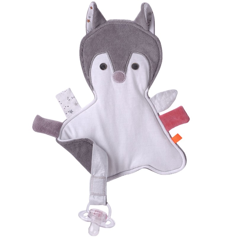 Doudou étiquettes Renard rose Kikadu