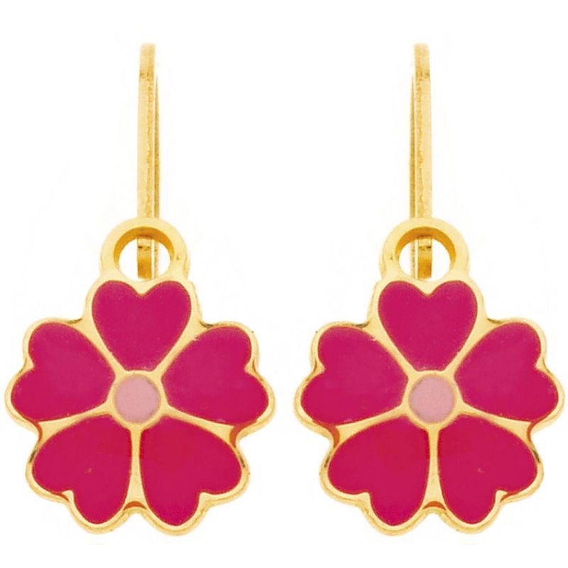 Boucles d'oreilles brisure Fleur fuchsia et rose (or jaune 750°) Berceau magique bijoux