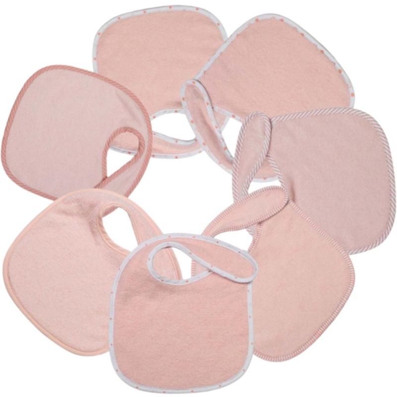 Lot de 7 bavoirs de naissance à velcro roses Trois Kilos Sept Produit 1 grande taille