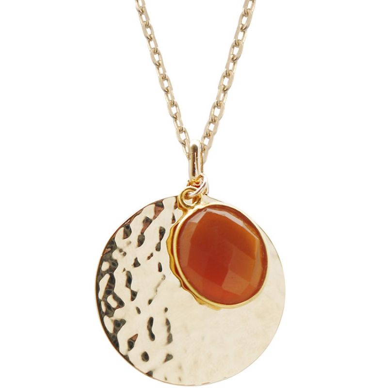Collier médaille martelée et cornaline chaîne 45 cm personnalisable (plaqué or) Petits trésors