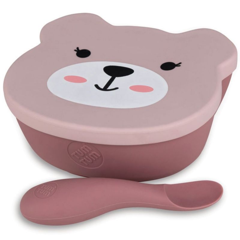 Set bol à ventouse et cuillère en silicone Ourson Rose TUM TUM Produit 1