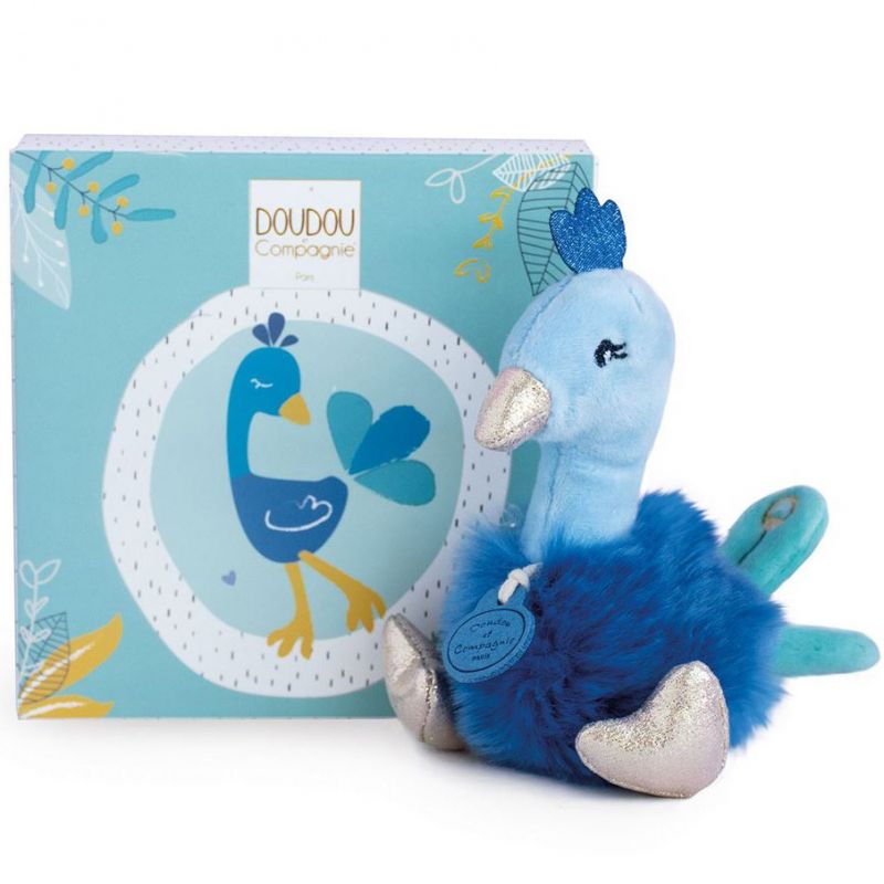 Coffret peluche Minizoo Paon Tropi'cool (15 cm) Doudou et Compagnie