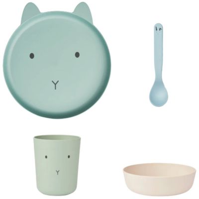 Liewood - Coffret repas en bioplastique Brody Rabbit Dusty mint - Reconditionné
