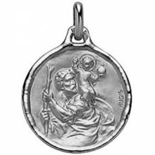 Médaille ronde Saint Christophe 18 mm (or blanc 750°)  par Maison Augis