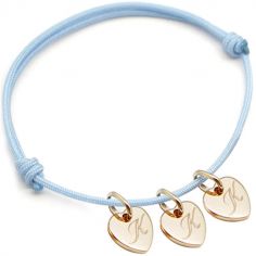 Bracelet cordon 3 charms coeur personnalisable (plaqué or) - Petits trésors