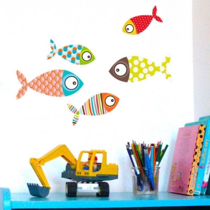 Stickers muraux Poissons multicolores Série-Golo