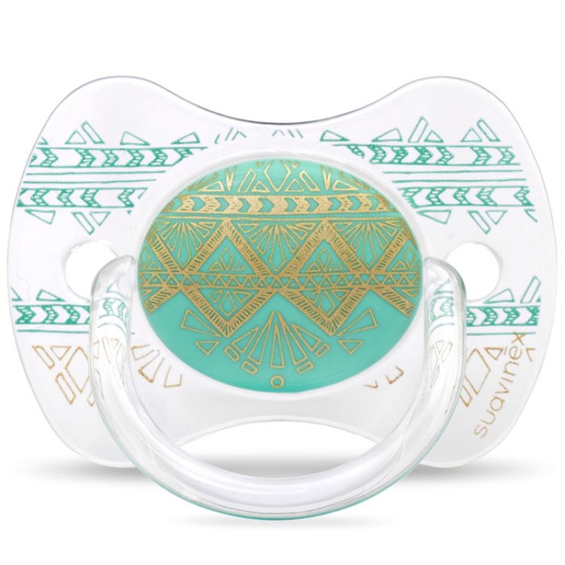 Sucette anatomique réversible Couture Ethnic vert d'eau et doré en silicone (0-4 mois) Suavinex