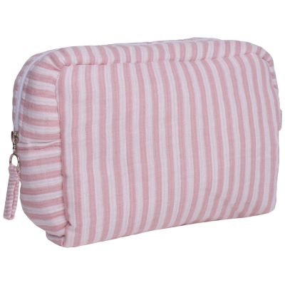 Trousse de toilette gaze de coton rayé vieux rose BB & Co