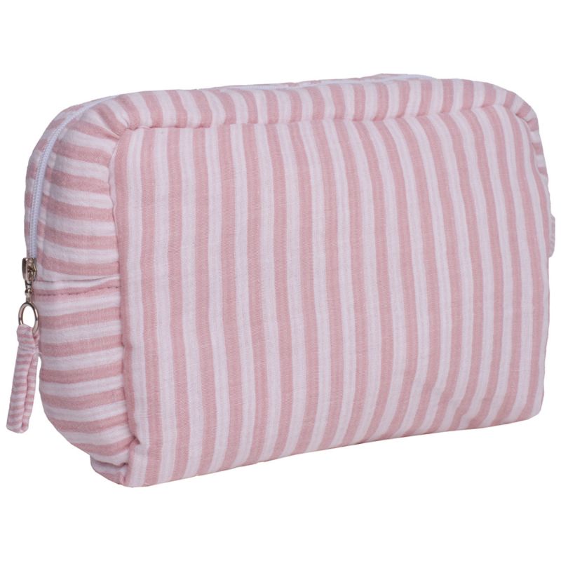 Trousse de toilette gaze de coton rayé vieux rose BB & Co Produit 1