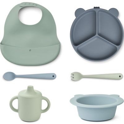 Liewood - Coffret repas en silicone Stina Mr bear dusty mint multi mix - Reconditionné