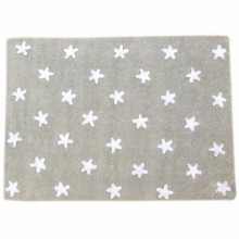 Tapis lavable gris étoiles blanches (120x160 cm)  par Lorena Canals