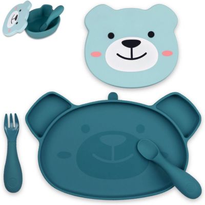 Set repas en silicone Ourson Bleu (4 piÃ¨ces)
