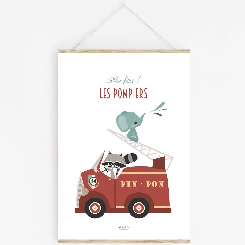 Affiche A4 Au feu les pompiers avec support Lutin Petit Pois