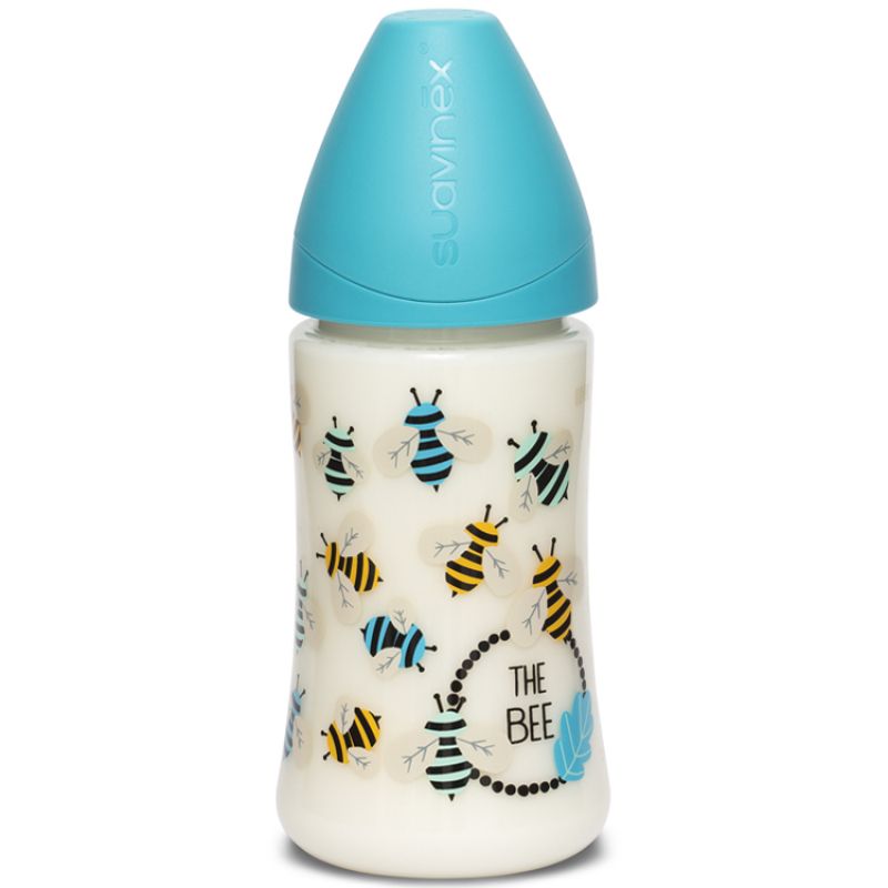 Biberon avec tétine ronde en silicone Total Look Fusion Abeille bleu (270 ml) Suavinex