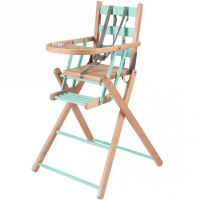 Chaise haute extra pliante en bois Sarah hybride vert d'eau Combelle