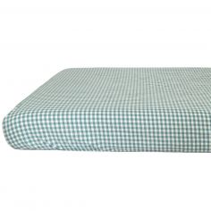 Drap housse percale de coton Vichy Azur (70 x 140 cm) - Kadolis