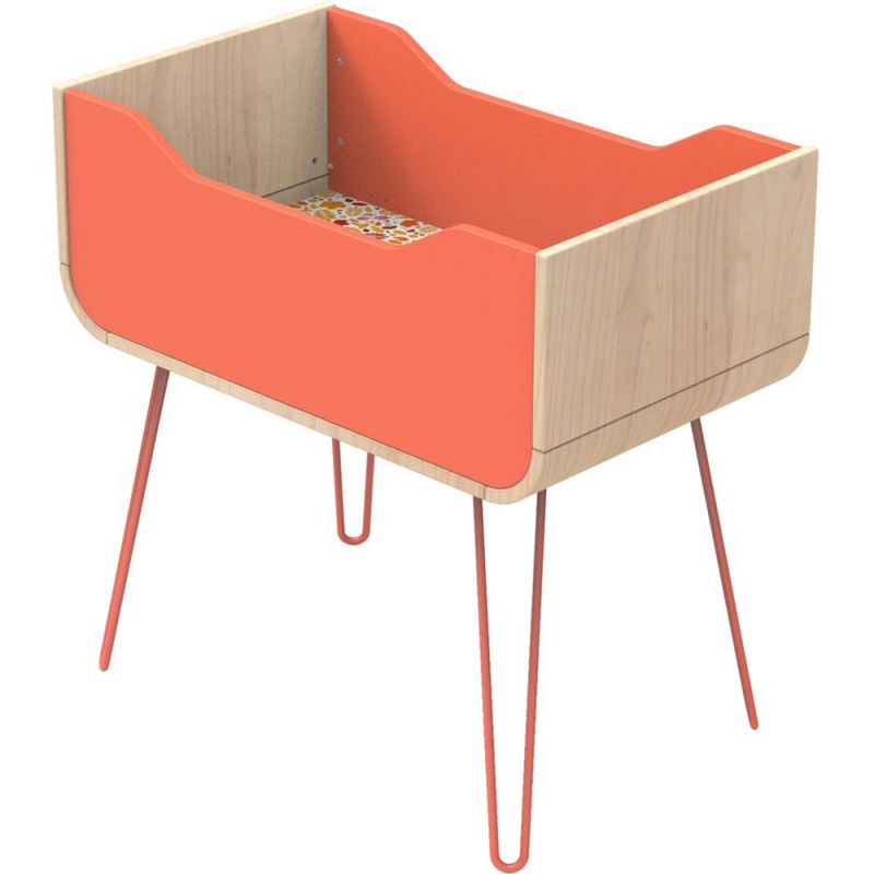 Berceau Bambin corail-bois pieds fil corail (90 x 50 cm) Sauthon Original