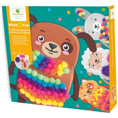 Coffret 4 tableaux Pompons Animaux de la ferme Sycomore