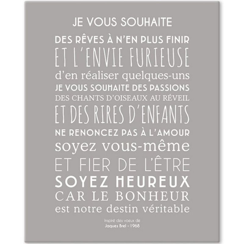 Tableau Je vous souhaite gris galet (33 x 41 cm) Mes Mots Déco