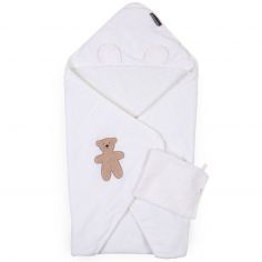 Cape de bain + gant en mousseline Teddy beige (80 x 80 cm)