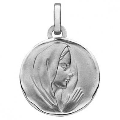Médaille Ronde Vierge profil droit (or blanc 750°) Berceau magique bijoux
