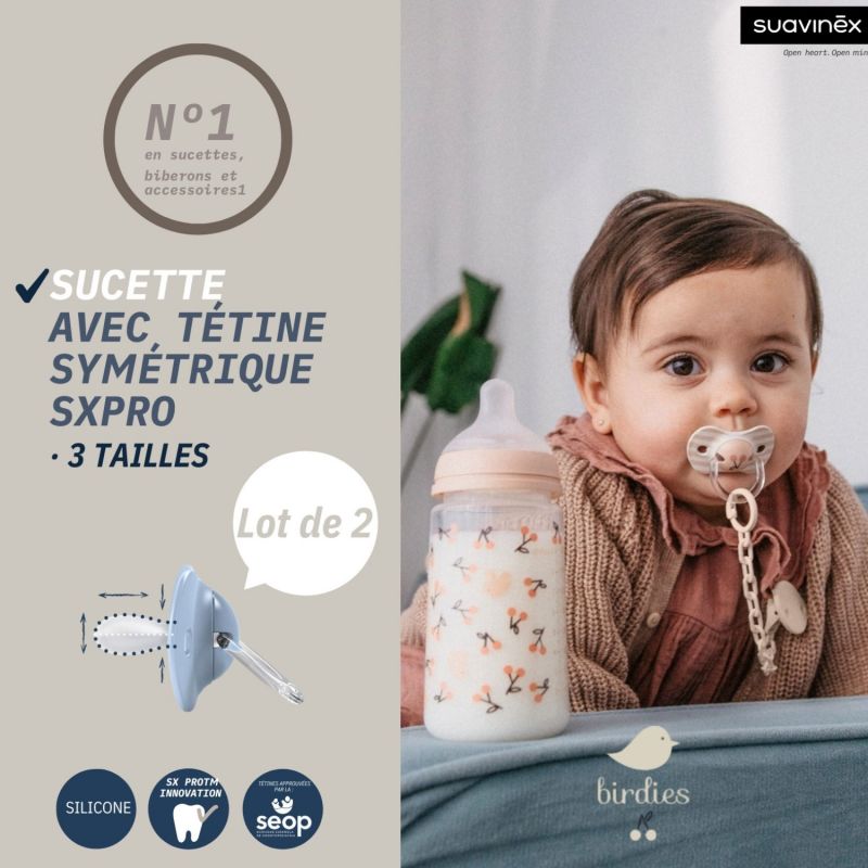 Lot de 2 sucettes symétriques SXPro Birdies Rose (18 mois et +) Suavinex Ambiance 8