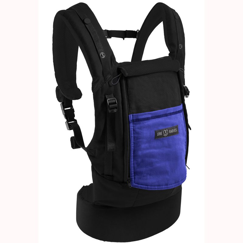 Porte bébé PhysioCarrier en coton noir et bleu iris Love Radius