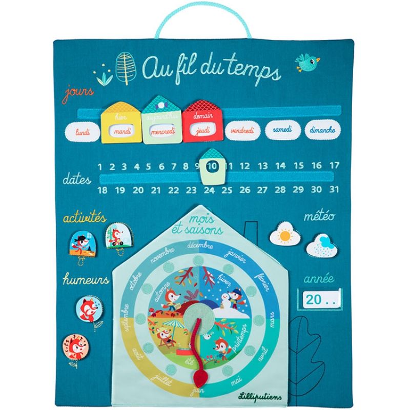 Calendrier éducatif bleu Au fil du temps Alice la renarde Lilliputiens Produit 1